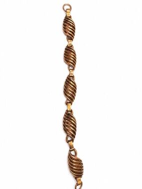 Vintage copper ribbed or fluted oval link panel bracelet. 8 inches